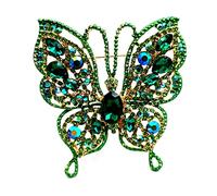 CYPINA Broche de mariposa con diseño de cola de golondrina y cola de golondrina de cristal verde, estilo Art Deco verde, aleación de acero y cristal, Esmalte, acero, Cristal