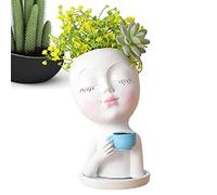 cypreason Macetero con niña cara maceta para plantas suculentas granja resina maceta jarrón decorativo mujer maceta interior exterior decoración jardín