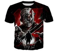 CYQCRONX Camiseta de Cuello Redondo con Estampado 3D de película de Terror y Suspense Asesino para Hombre Ropa Informal de Manga Corta de Verano