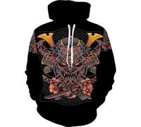CYQCRONX Sudadera con Capucha con Estampado de máscara Fantasma para Hombre, Sudadera con Estampado 3D de samurái japonés, Sudadera Informal Holgada de Manga Larga