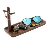 CYQGDKF Bandeja para llaves de madera de nogal para mesa de entrada, bandeja de joyería, bandeja de almacenamiento con 3 soportes para colgar, para anillos, teléfono, pulseras, relojes