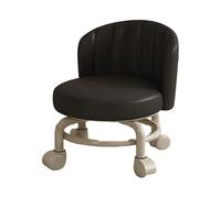 CYQQRDZSW Taburete con Respaldo, Taburete Ruedas, Ruedas de 360 Grados, Taburete bajo con Ruedas, Respaldo Ergonómico Tapicería, para Hogar, Oficina, Tienda(Black)