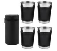 Cyrank 4 piezas Copas de vino de acero inoxidable portátil, 170 ml copas de metal de copa de vino sin tallo con cubierta de cuero Copa de vino de viaje para picnics de eventos al aire libre