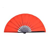 Cyrank Abanico de Tai Chi, Abanico de Mano Chino Rojo, Plegable de Seda Grande para práctica y actuación de Artes Marciales para Bailarines y Eventos culturales (Tallo Negro Cara roja)