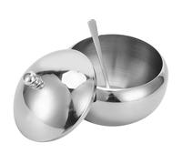 Cyrank Azucarero de acero inoxidable, recipiente pequeño para azúcar, sal, dispensador de azúcar plateado, recipiente para condimentos con tapa y cuchara para cocina, hogar(L)