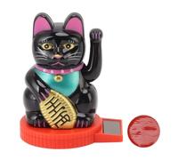 Cyrank Brazo Que Agita del Gato De La Suerte, Gato Que Agita con Energía Solar Maneki Neko Japonés Gato De La Fortuna Solar con La Mano Que Agita La Pata hacia Arriba para La Decoración (Negro)
