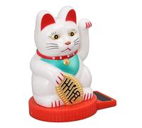 Cyrank Brazo Que Agita del Gato De La Suerte, Gato Que Agita con Energía Solar Maneki Neko Japonés Gato De La Fortuna Solar con La Mano Que Agita La Pata hacia Arriba para La Decoración (Blanco)