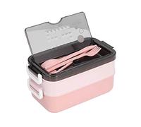 Cyrank Contenedor de alimentos aislado, fiambrera térmica de acero inoxidable de 2 niveles, caja Bento portátil con tazón de sopa, utensilio para oficina escolar(Rosa)