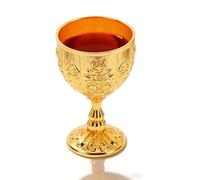 Cyrank Copa Cáliz Vintage, Copas de Vino Estilo Europeo Copa de Vino de Metal con Flor en Relieve Copa de Vino de Plata Copa de Licor de Metal para Decoración de Bodas de Fiesta(Gold)
