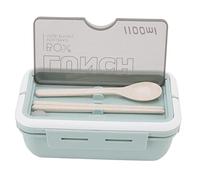 Cyrank Fiambrera Bento para niños, contenedores de almuerzo a prueba de fugas, 2 compartimentos, caja Bento portátil con palillos de cuchara para oficina y escuela(Verde)