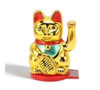 Cyrank Gato De La Fortuna De La Suerte, Gato De La Suerte Que Agita El Brazo, Decoración del Gato De La Suerte, Lindo Gato Que Saluda con Energía Solar con Pegatina De Doble C(Oro)