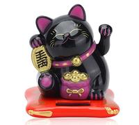 Cyrank Gato de la Suerte con Brazo Moviéndose, Gato de la Suerte Chino Alimentado por Energía Solar, Estatua de Gato de la Suerte, Decoración de Feng Shui para Atraer Fortuna, Suerte y Riqueza