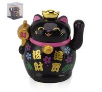 Cyrank Gato de la suerte saludando, gato de la suerte negro agitando brazo móvil energía solar gato chino de la suerte Maneki Neko Waving Cat Fortune Cat Fortune Wealth Gato acogedor para decoración