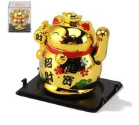 Cyrank Gato Que Hace Señas De La Suerte, Gato Japonés Maneki Neko De La Suerte Que Agita El Brazo, Lindo Gato Chino, Pequeño Gato Que Agita Solar para La Decoración del Coche del Hogar(Oro)