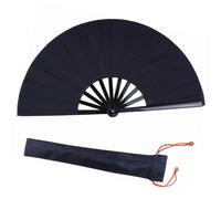 Cyrank Negros Abanicos Plegables, Chinese Tai Chi Abanico Plegable para Hombre y Mujer, Grande 13 Inch Tela Nailon Chino Kung Fu Tai Chi Performance Ventilador, Abanico de artesanía para Baile