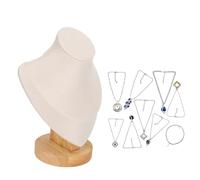 Cyrank Organizador de modelo de joyería pequeña, estante de exhibición de collar de franela 3D con base de madera, cadena colgante, modelo de joyería, soporte de busto(beige)