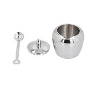 Cyrank Recipiente para azúcar de acero inoxidable, cuenco plateado para sal y pimienta, tarro dispensador de azúcar pequeño con tapa y cuchara para cocina, restaurante