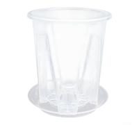 CYRENT 5 macetas de plástico transparente para orquídeas con malla de control de raíces y agujeros de drenaje, incluyendo bandejas para jardinería limpia y eficiente en interiores y exteriores (14 cm)