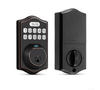 CYRENT Cerradura inteligente de puerta con contraseña de huella dactilar, IP65, impermeable, sin llave, aleación de zinc, bloqueo automático, sistema de seguridad digital de alta capacidad (negro con