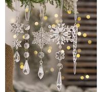 CYRENT Juego de adornos navideños de cristal de 18 piezas: copos de nieve e carámbanos acrílicos, creando un ambiente festivo adaptado a tu estilo único (transparente)