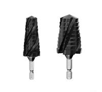 CYRENT Juego de brocas escalonadas de acero de alta velocidad de cuatro flautas 2 unids 14-24 mm 24-32 mm para corte de agujeros de plástico y madera (negro)