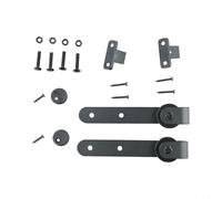 CYRENT Kit de herrajes para puerta corrediza de granero, juego de rodillos de riel para gabinete, con guía de piso, acero al carbono negro, capacidad de 70 libras