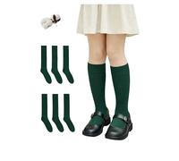 CYS Calcetines 6 Pares De Colegio Escolares Medias Largos Altos Algodón Hasta la rodilla Lisos Para Niñas Niños Infantiles unisex (TALLA 39-41, VERDE BOTELLA)