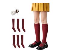CYS Calcetines 6 Pares De Colegio Escolares Medias Largos Altos Algodón Hasta rodillas Lisos Para Niñas Niños Infantiles Uniformes Unisex (27-30, GRANATE)