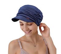 Cysocool Gorro de béisbol suave para mujer, gorro tipo newsboy de bambú con pico, turbantes para quimioterapia para la pérdida de cabello, gorro holgado, bonet, boina, azul oscuro, Talla única