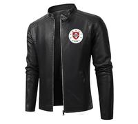 CYSRNDA Chaqueta de piel sintética para hombre R.e.n_a.u.lt Bordado Estilo Moto Casual - Chaqueta Biker para Spring Otomn, Negro , M