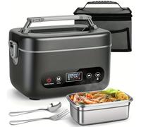 CYTBEK Electric Lunch Box, calentador de alimentos portátiles con batería recargable, 304 calentador de comida de acero inoxidable para oficina y viaje