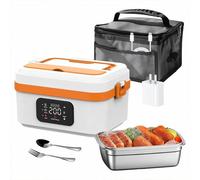CYTBEK Electric Lunch Box, calentador de alimentos portátiles con batería recargable, calentador de comida de acero inoxidable para oficina y viaje White-orange