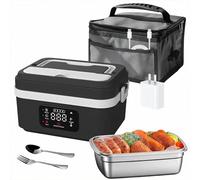 CYTBEK Electric Lunch Box, calentador de alimentos portátiles con batería recargable, calentador de comida de acero inoxidable para oficina y viaje Black-gray