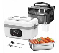 CYTBEK Electric Lunch Box, calentador de alimentos portátiles con batería recargable, calentador de comida de acero inoxidable para oficina y viaje White-gray