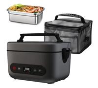 CYTBEK Portable Electric Lunch Box, Food Warmer, Calentador de comida de acero inoxidable a prueba de fugas para oficina, automóvil, viaje, cuchara y bolsa de transporte