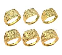 CYUaoao Anillo de Hip Hop Rock Kanji Chinoiserie con Bendiciones y Riquezas, Ajustable de Oro para Hombre y Boda