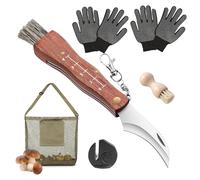 CYUaoao Juego de cuchillos de setas con cepillo y bolsa, 21 cm, cuchillo de setas de madera de peral, bolsa de recogida, regalo para coleccionistas de setas, accesorio para la cesta de setas, cepillo