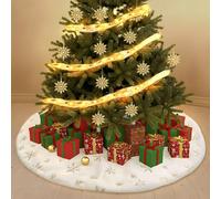 CYUaoao Set de falda para árbol de Navidad de 122 cm, falda redonda para árbol de Navidad de 48 pulgadas, falda de árbol de Navidad con tira de luces y adornos de copos de nieve, alfombra para árbol
