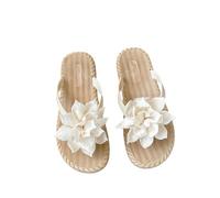 CYUCHENC Chancletas Chanclas De Flores para Uso Exterior Mujer, Estilo Dulce Hada, Versátiles Playa Antideslizantes Suela Blanda Vacaciones Junto Al Mar-blanco-35-36