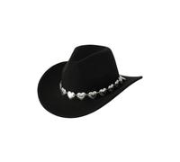 CYUCHENC Sombrero Vaquero De Cadena Amor Gran Tamaño Metal Hueco, Punk Hip-Hop, Copa, Fieltro Retro-Negro-m (56-58 Cm)
