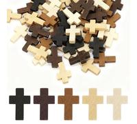 CYUXING 100 mini cruces de madera, pequeñas cruces de madera en cinco colores, pequeñas decoraciones de bolsillo naturales para hacer collares y pulseras, regalo cristiano para niños y adultos