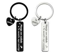 CYUXING 2 llaveros para él con mensaje Maneja con cuidado, te necesito aquí conmigo y Te quiero en forma de corazón, regalo para esposo o papá - Accesorios para coche