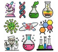 CYWQ 10 parches para planchar de ciencia, física, biología, química, laboratorio, coser, reparación, apliques bordados para científicos, experimentos, átomos, virus, ADN, manualidades, regalos para
