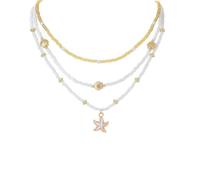 CYWQ Collar con colgante de estrella de mar de concha para mujer, chapado en oro de 14 quilates, estilo bohemio, con cuentas, para verano, playa, vacaciones, regalo
