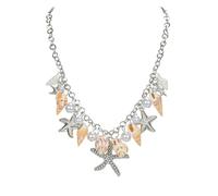 CYWQ Collar de concha de estrella de mar con perlas y conchas marinas, collar de concha gruesa en capas, joyería de playa para mujer, talla única, Metal, No es una piedra preciosa