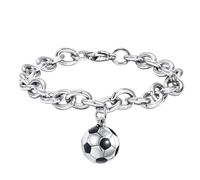 CyxenNova Pulsera Pulseras para Hombre Cadena Bizantina de Acero Inoxidable Plata para Hombre con Colgante de fútbol, Joyas para Hombre Regalos para Hombre, Niño, Novio, Esposo, Hermano