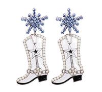 CZ Snowflake Cowgirl Boot Dangle Earrings for Women Girls Cubic Zirconia Star Shell Pearl Western Cowboy Statement Drop Dangling Stud Fashion Christmas Festival St.Patrick's Day Party Jewelry
