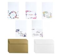 CZAKOMIX 50 pcs 2 colores 16*11cm Sobres - Blanco,marrón claro, con 50 pcs 14*9,3cm Tarjeta, Sobres Regalo, Tarjeta agradecimiento, para cumpleaños, Navidad, Acción de Gracias, invitación(Best Wishes)