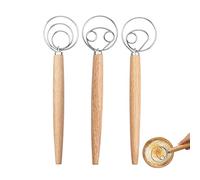 CZAYEFNH 3 Piezas Batidor Set, Batidor De Masa Herramienta, Atidora Danesa De Masa Manual, mango de madera batidora manual de acero inoxidable para hacer pasteles de pan (3 tamaños incluidos)