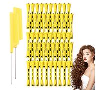 CZAYEFNH 50pcs Barras de Onda Fría, Varillas de Permanente de Pelo Rodillos de Pelo Rulos de Barras de Permanente con 2 Peines de Cola de Rata de Acero para Peluquería (Amarillo, 0,28 Pulgada)